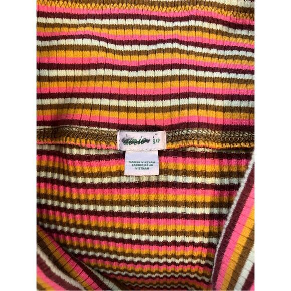 Aerie Pink Brown Striped Ribbed Stretchy Bodycon Side Slit Midi Skirt Size Small - Picture 2 of 3